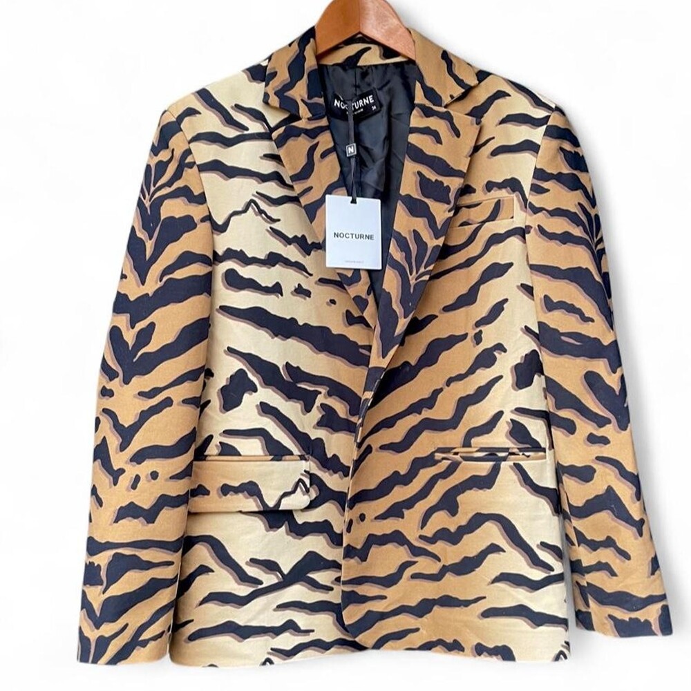NOCTURNE Tiger Print Blazer NWT XS 34 Animal Print Jacket